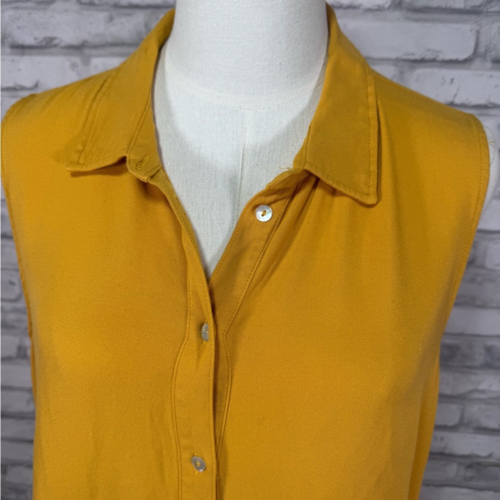 Fever Sleeveless Button-Down Flowy Shirt in Mustard Yellow - Picture 2 of 9